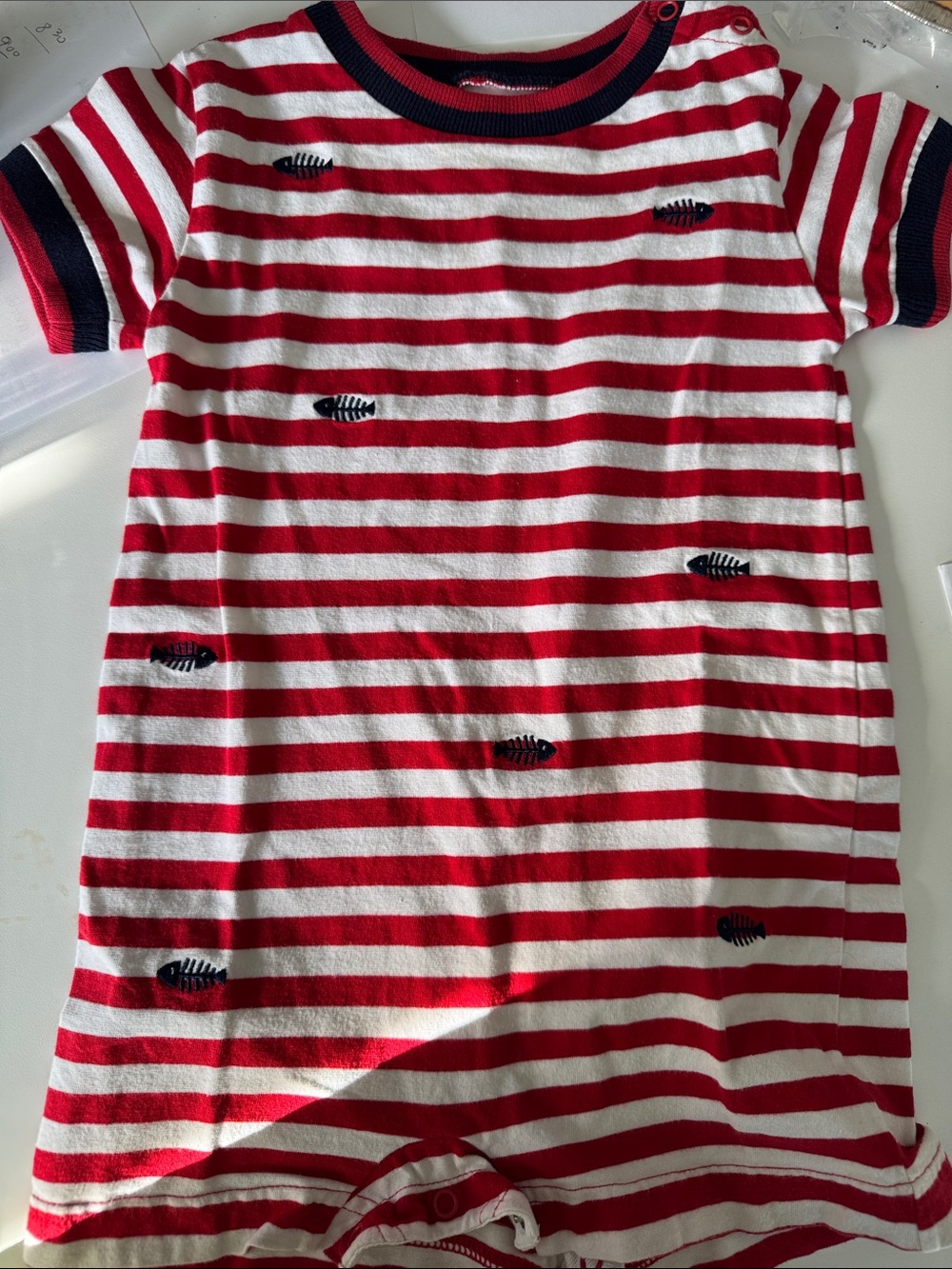 Florence Eiseman Red, White & Navy Striped Baby Romper